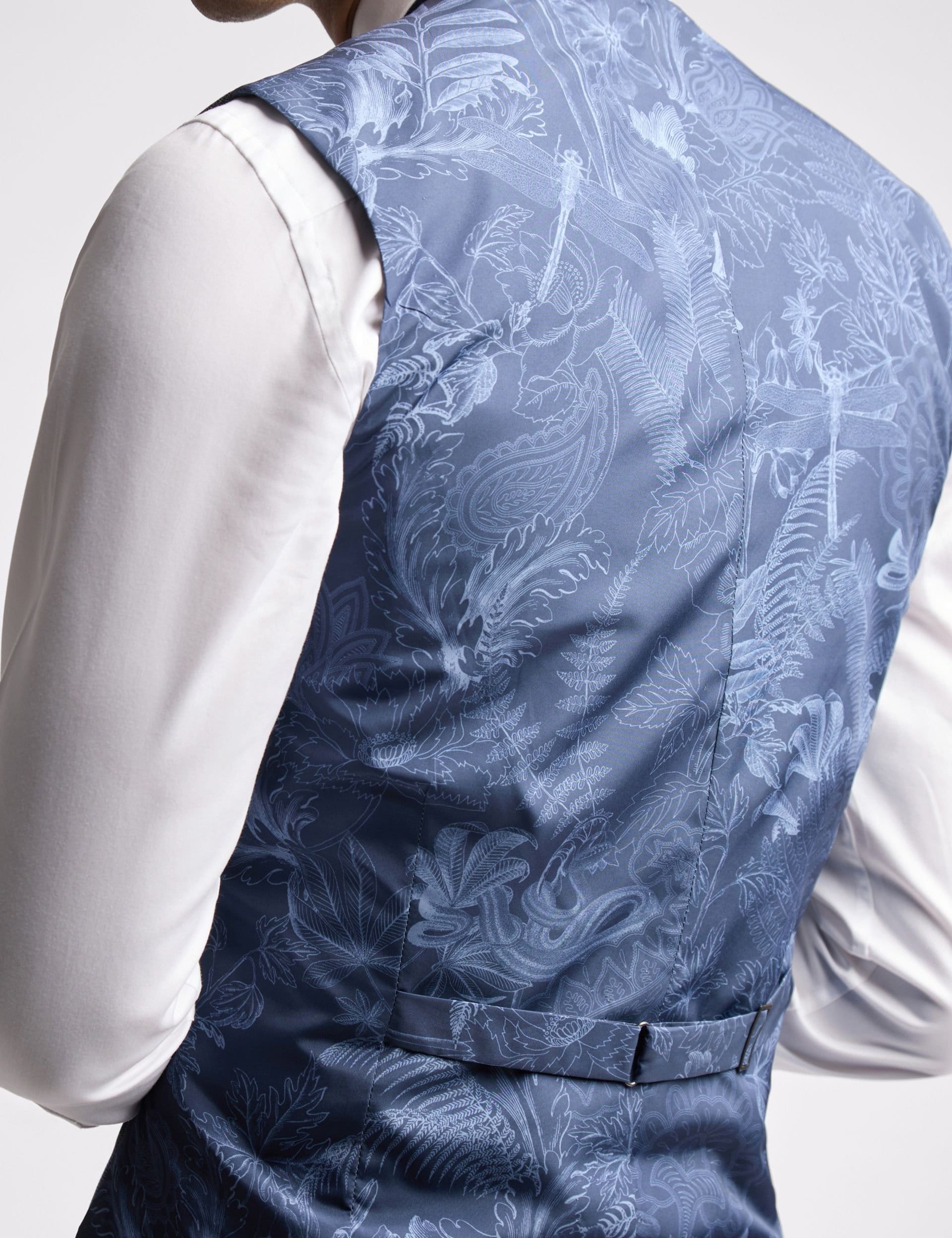 Ted Baker Ted Baker Men's Riley Slim Fit Navy Texture Puppytooth Waistcoat - 4