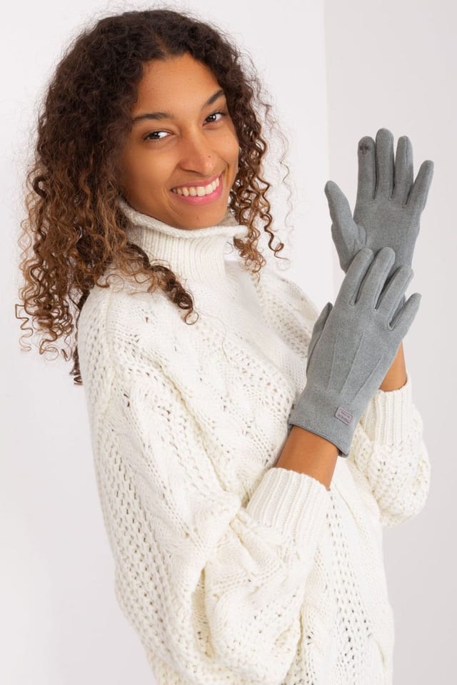 Love Lace Love Lace Women's Insulated Touchscreen Gloves with Embroidered Flower & Patches in Grey - 2