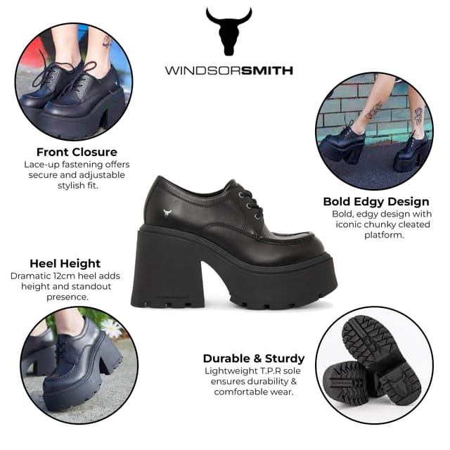 Windsor Smith Windsor Smith Women's Leather Chunky Platform Lace-Up Shoes - Starcrossed in Black - 2