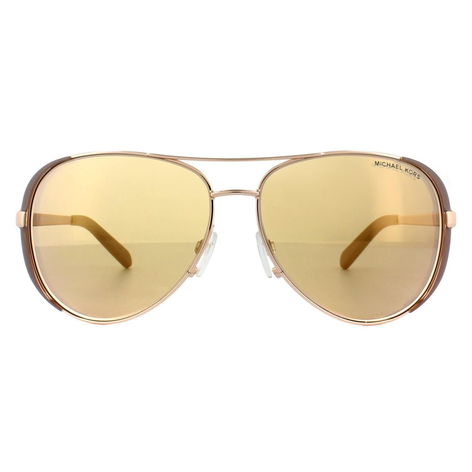 Michael Kors Michael Kors Women's Aviator Polished Rose Gold Rose Gold Mirror Sunglasses