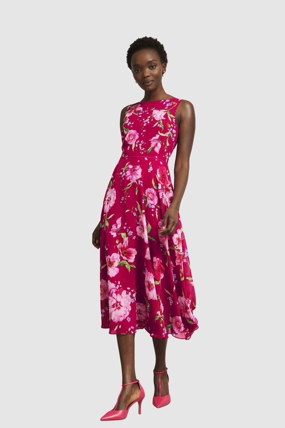 Hobbs London Hobbs London Women's Carly Sleeveless Printed Midi Dress in Fuchsia - 2