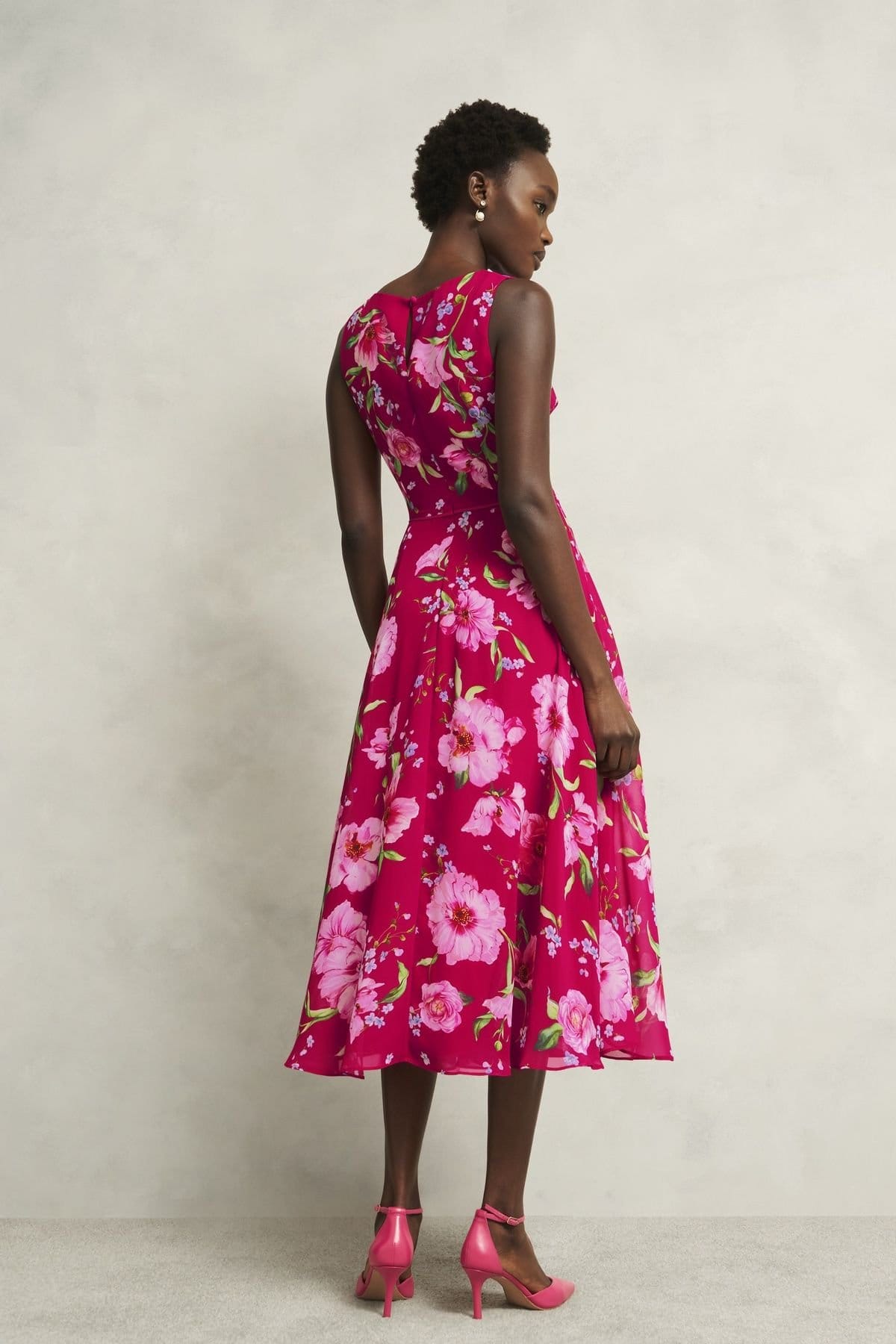 Hobbs London Hobbs London Women's Carly Sleeveless Printed Midi Dress in Fuchsia - 4