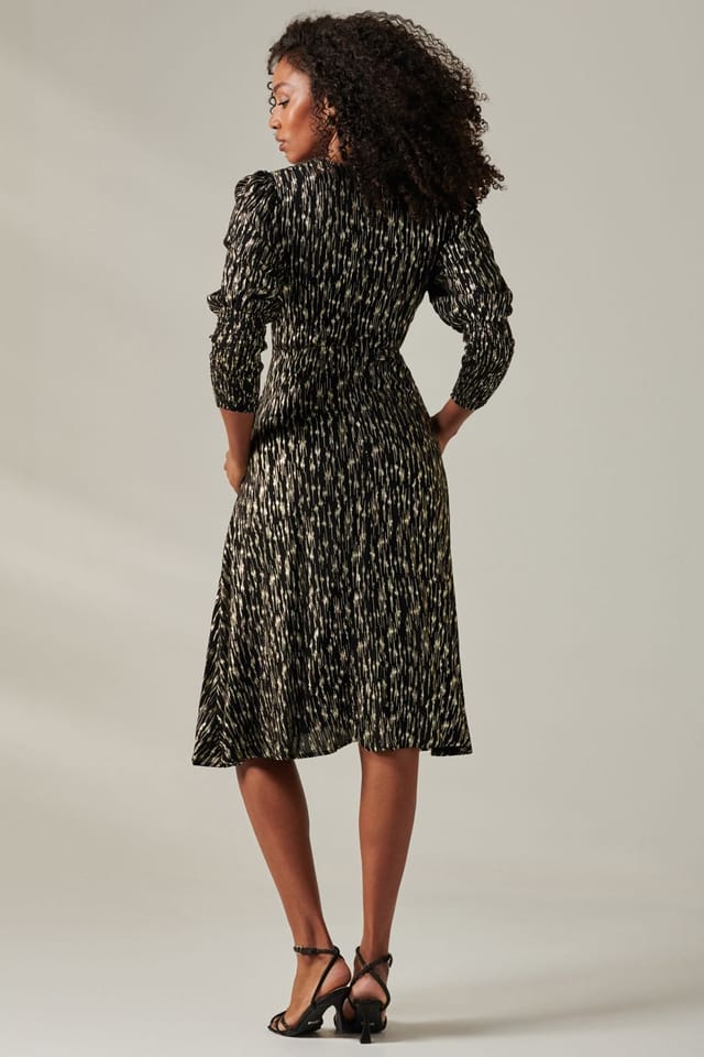 Jolie Moi Jolie Moi Women's Layla Long Sleeve Metallic Wrap Dress in Black - 2