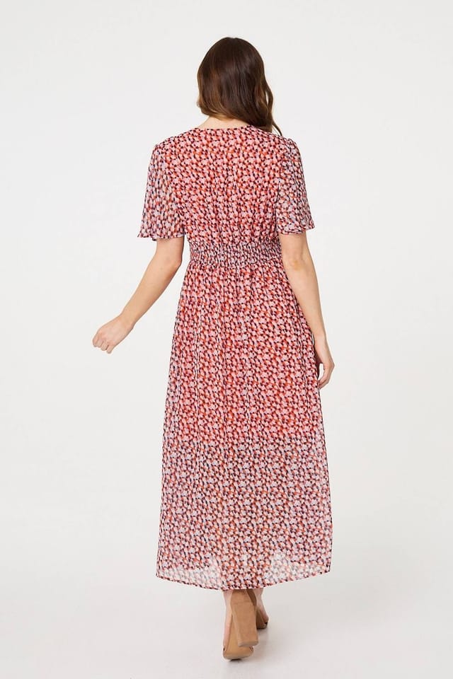 Izabel London Izabel London Women's Printed 1/2 Sleeve Ruched Midi Dress in Orange - 3