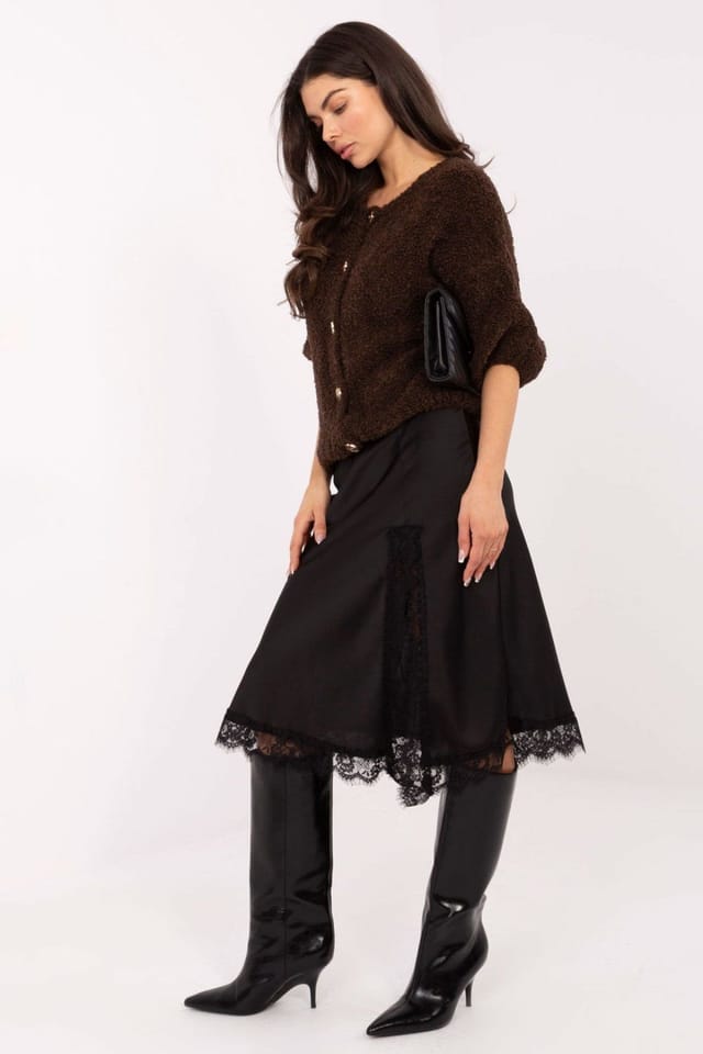 Love Lace Love Lace Women's Elegant Lace Midi Skirt with Slit in Black - 2