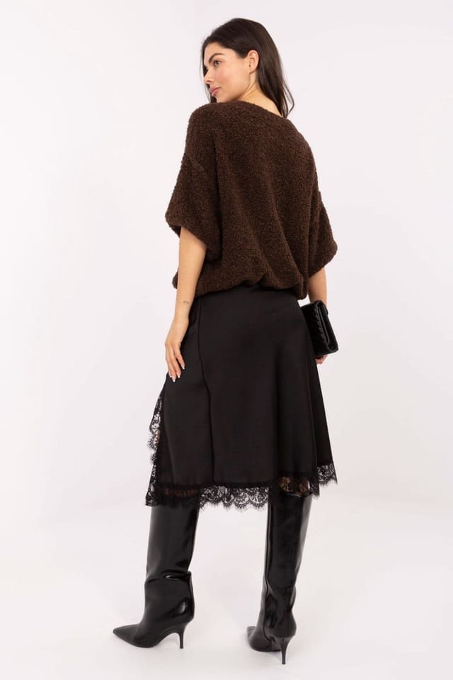 Love Lace Love Lace Women's Elegant Lace Midi Skirt with Slit in Black - 3