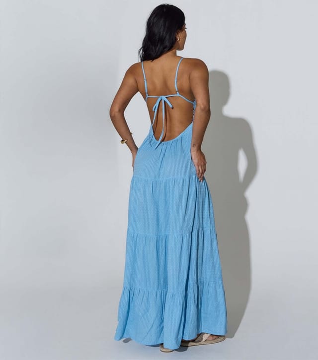South Beach Women's Blue Tiered Tie Back Maxi Dress South Beach New Look - 3