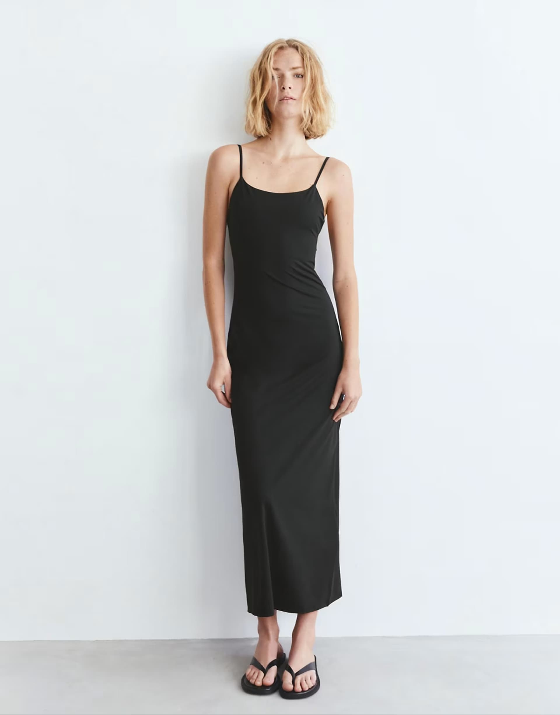 ASOS Pull&Bear Polyamide strappy midi dress in black