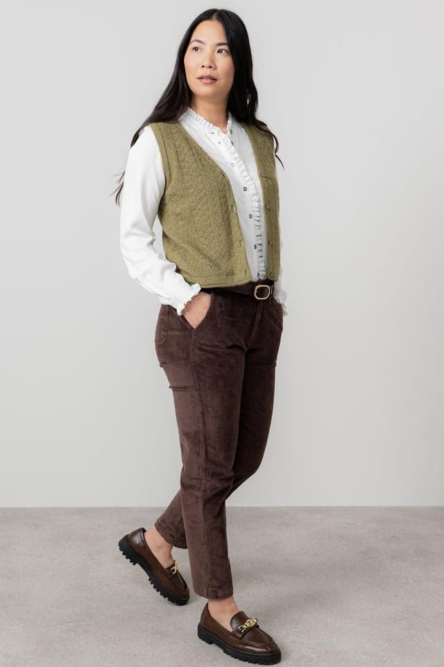 Lily & Me Lily & Me Women's Brookend Stretch Jumbo Cord Tapered Leg Trousers in Chocolate - 3