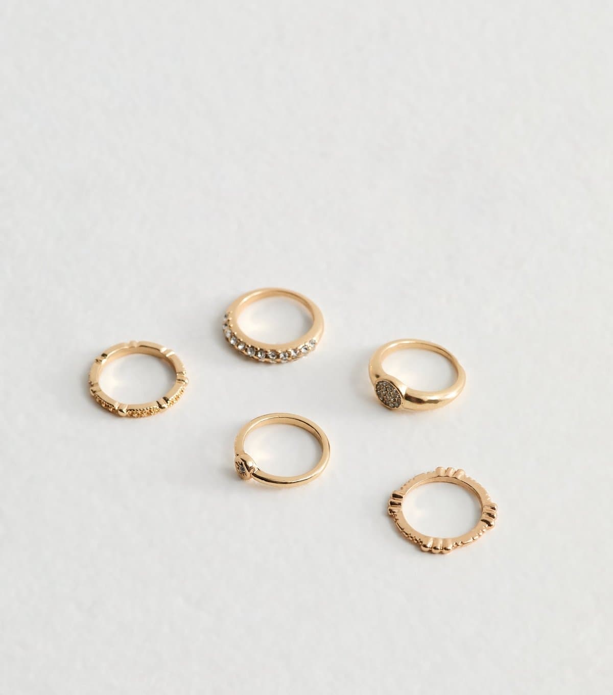 New Look Pack of 5 Gold Tone Diamanté Rings New Look