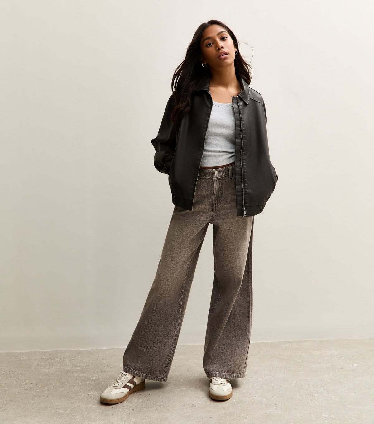 New Look Mid Grey Denim Wide Leg Jeans