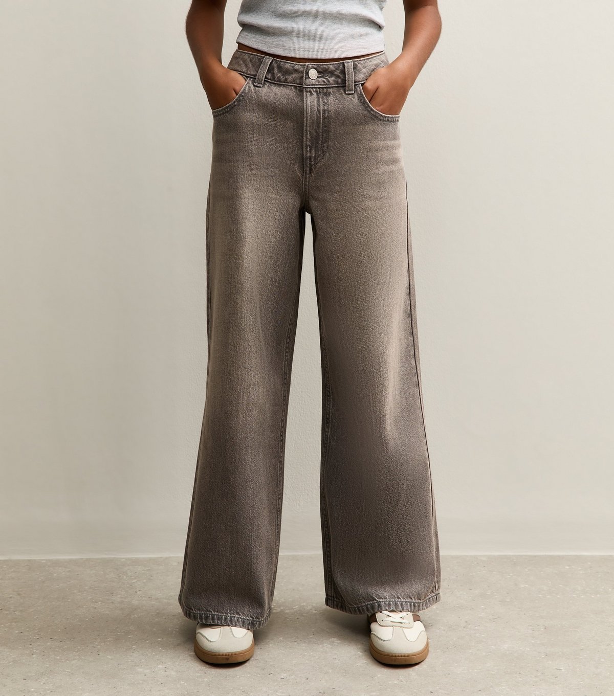 New Look Girls' Grey Mid Rise Wide Leg Jeans New Look - 3