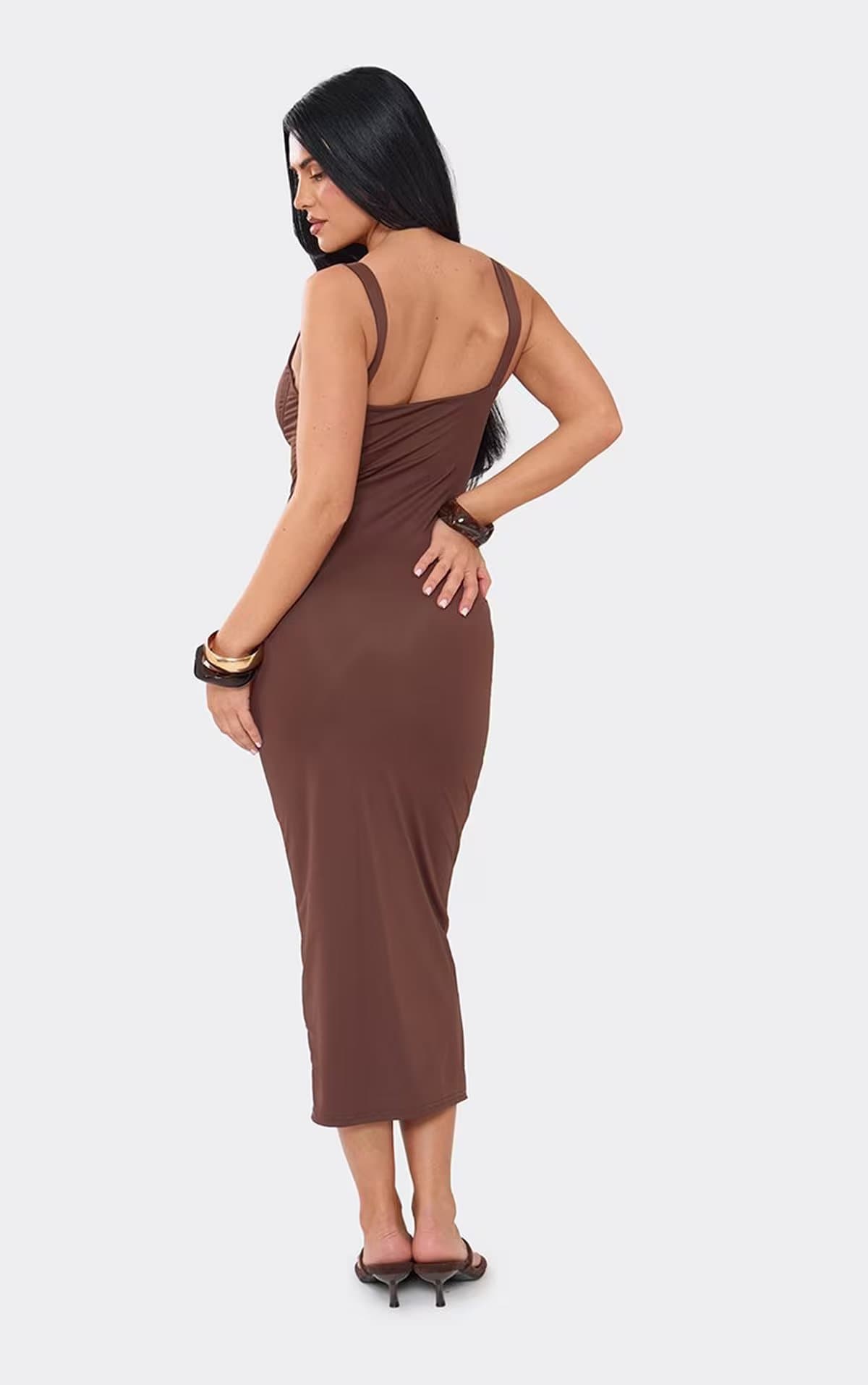 EGO Strappy Underwire Sculpt Midi Dress In Chocolate, Women's Size UK 6