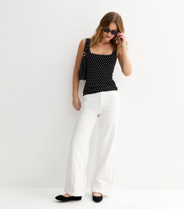 New Look Women's Black Polka Dot Square Neck Vest Top New Look - 3