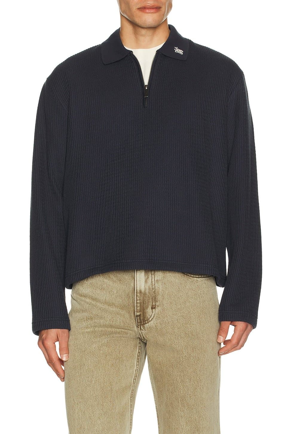 revolve Wavy Knit Long Sleeve Polo