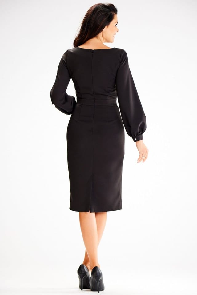 Love Lace Love Lace Women's Elegant Fitted Pleated Front Day Dress in Black - 3