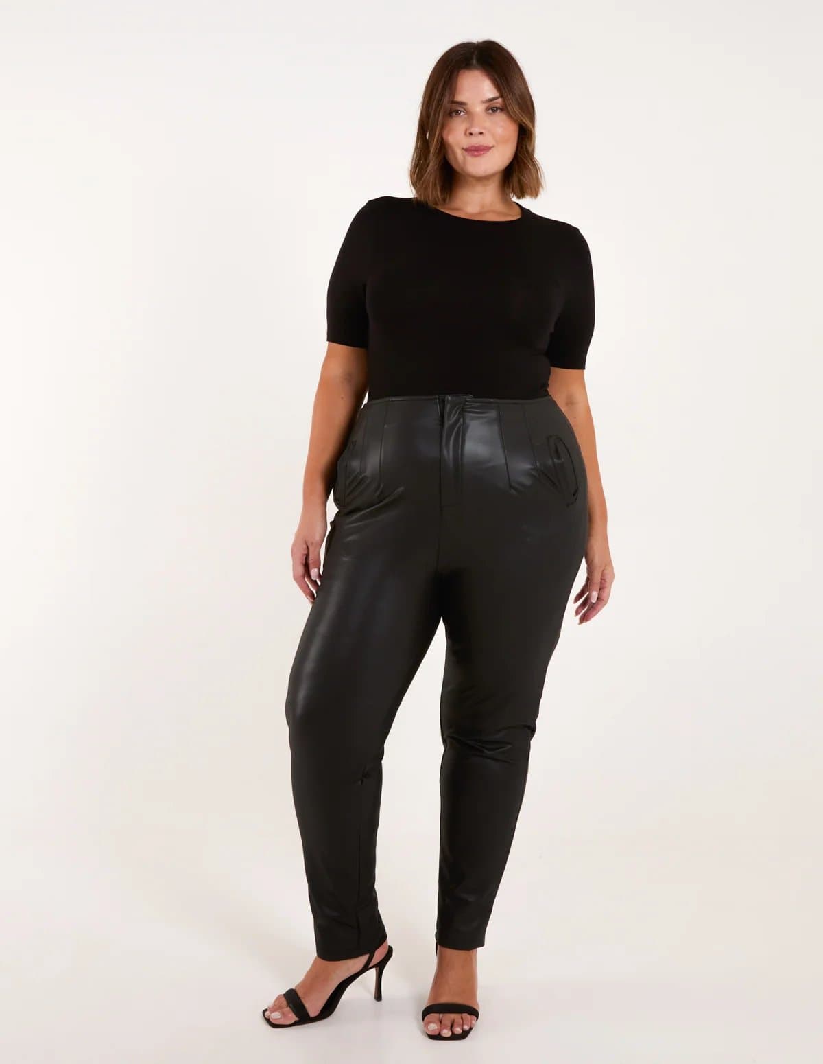 Blue Vanilla Curve Matte PU Leather Tailored Trousers