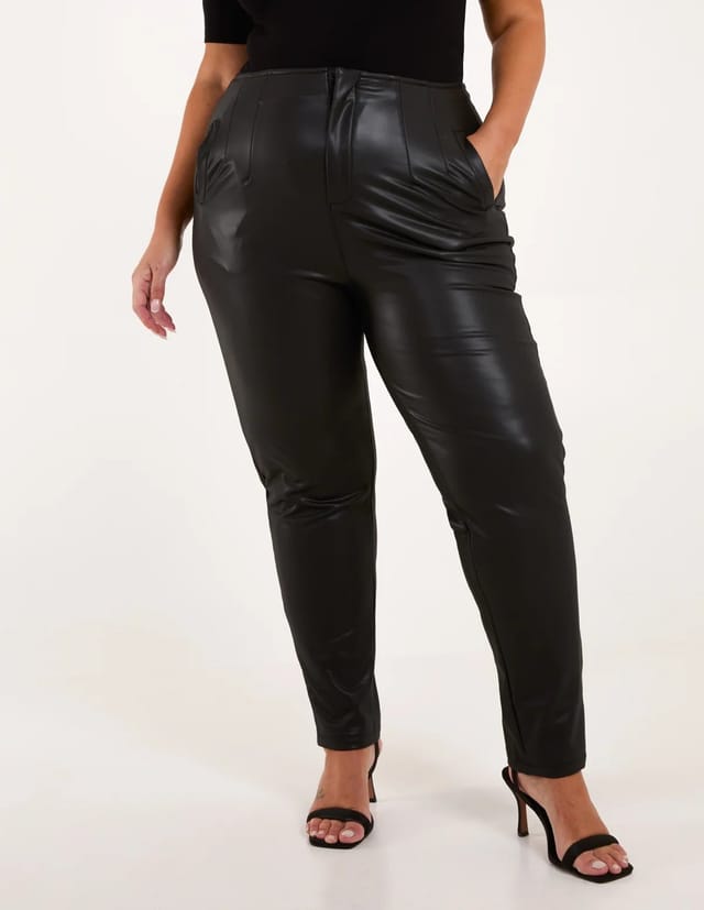 Blue Vanilla Curve Matte PU Leather Tailored Trousers - 2