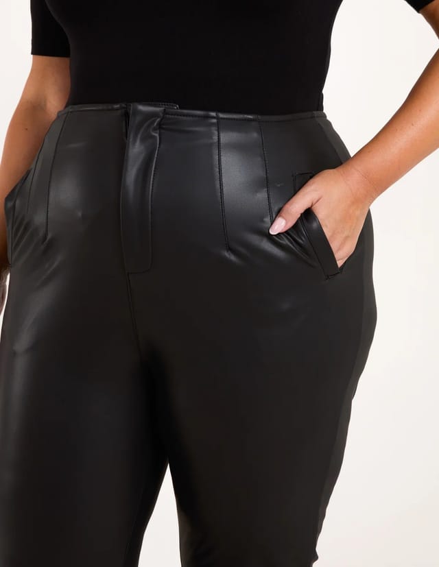 Blue Vanilla Curve Matte PU Leather Tailored Trousers - 3