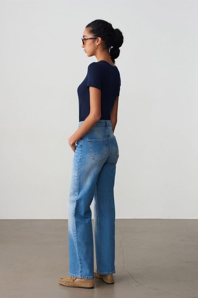 Dilvin Dilvin Women's High-Waist Wide-Leg Jeans in Mid Blue - 2