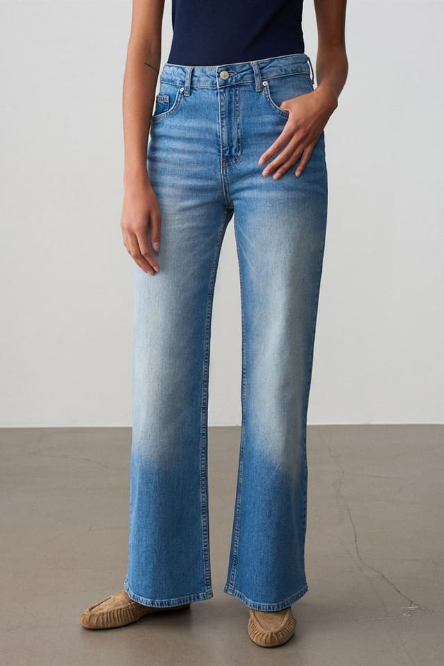 Dilvin Dilvin Women's High-Waist Wide-Leg Jeans in Mid Blue - 3