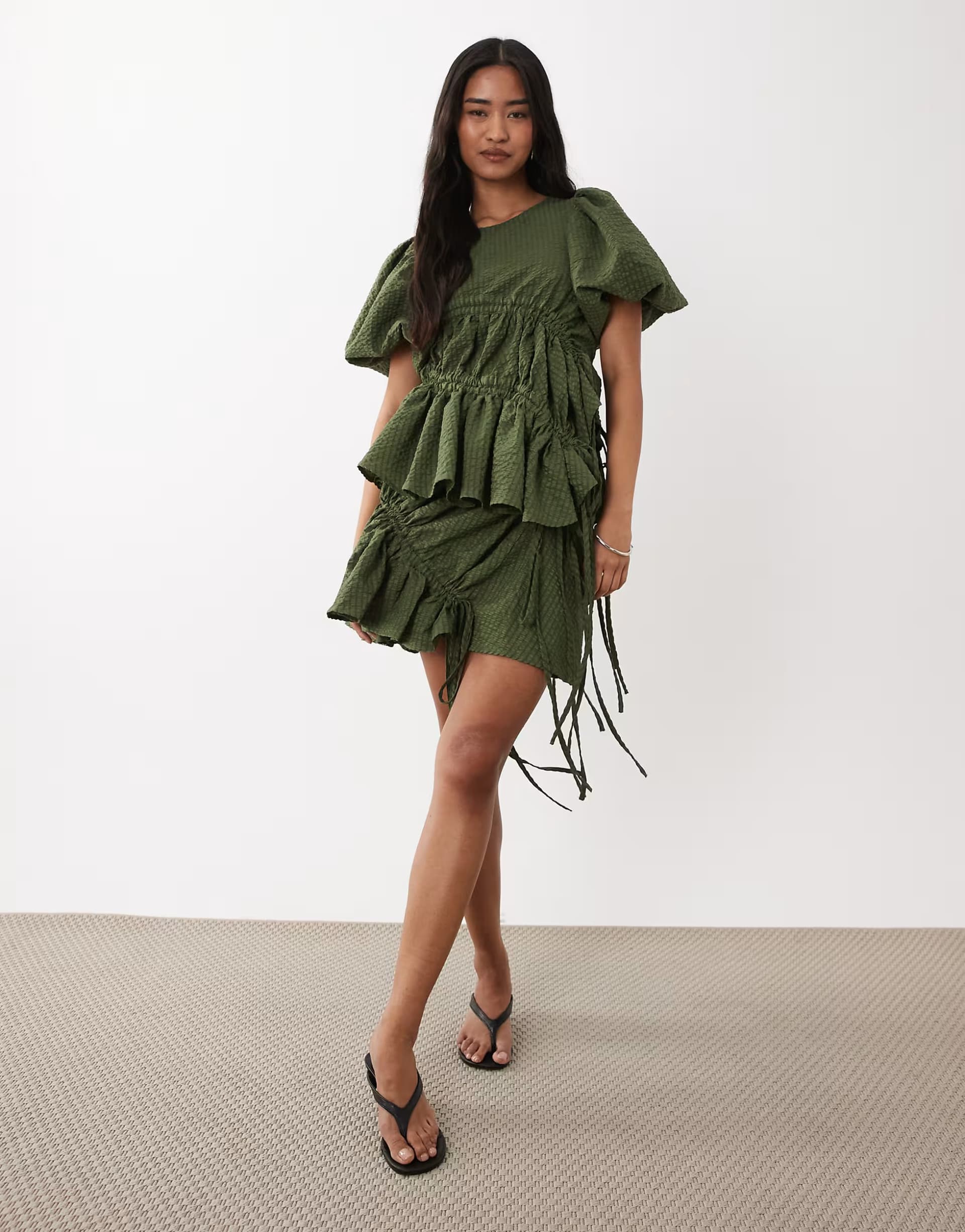 ASOS Ghospell Maz ruched mini skirt and asymmetric top co-ord in green
