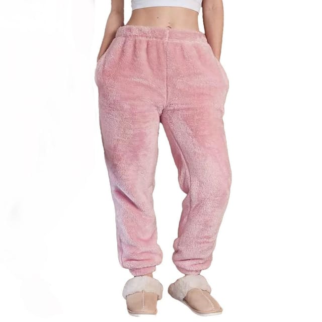 Brand Lab Brand Lab Men's Fluffy Fleece Jogging Bottoms in Baby Pink - 2