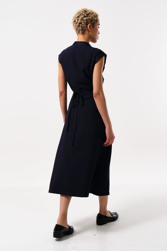 Louche Louche Women's Urbain Satin Back Crepe Wrap Midi Dress - Navy in Blue - 2