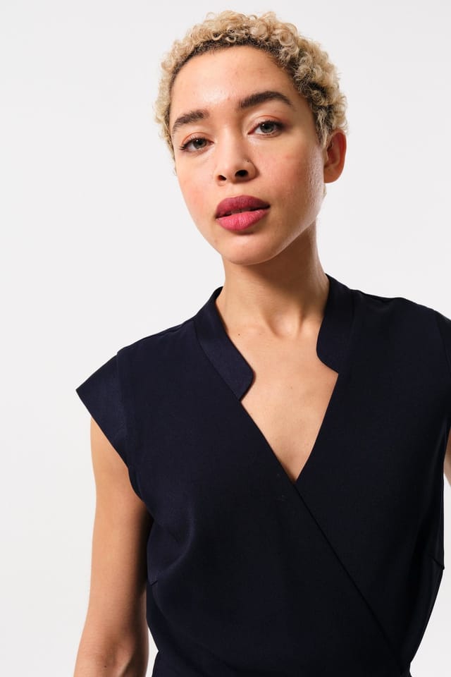 Louche Louche Women's Urbain Satin Back Crepe Wrap Midi Dress - Navy in Blue - 3