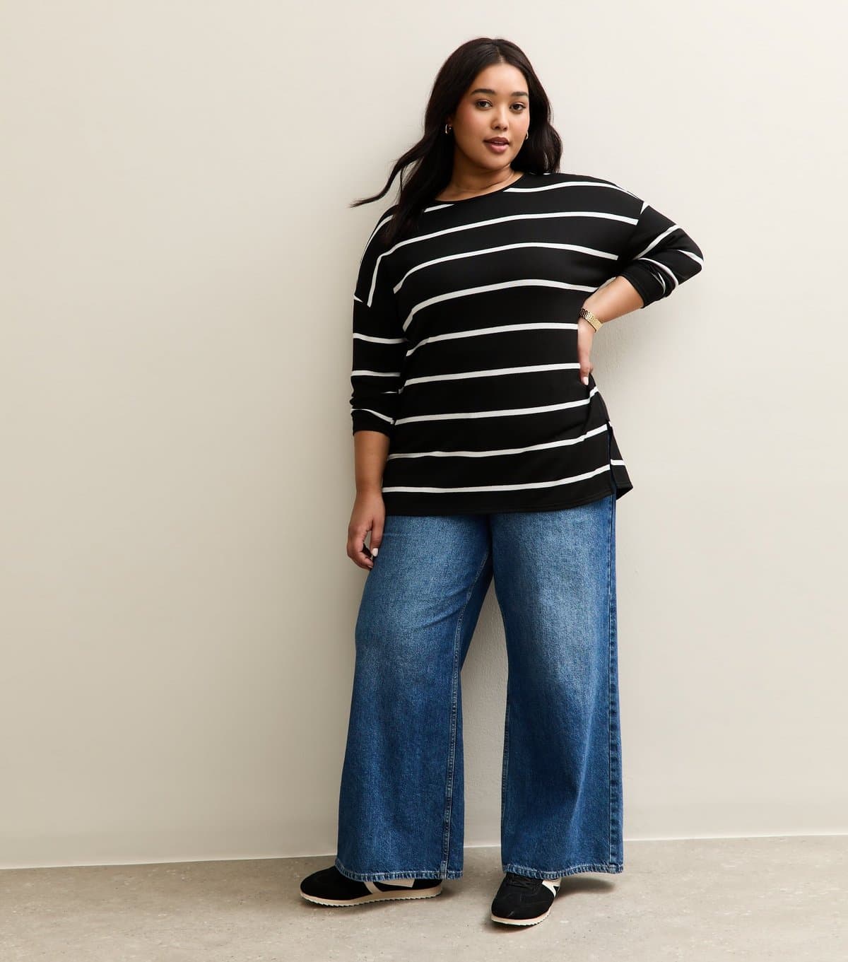 New Look Women's Plus Size Black Striped Long Sleeve Top Curves New Look