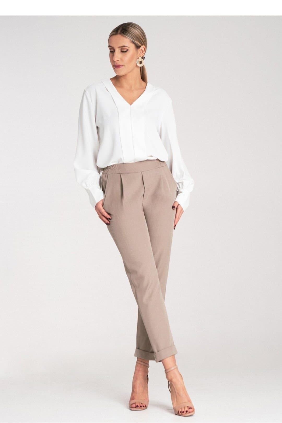 Love Lace Love Lace Beige High Waist Trousers with Cuffs