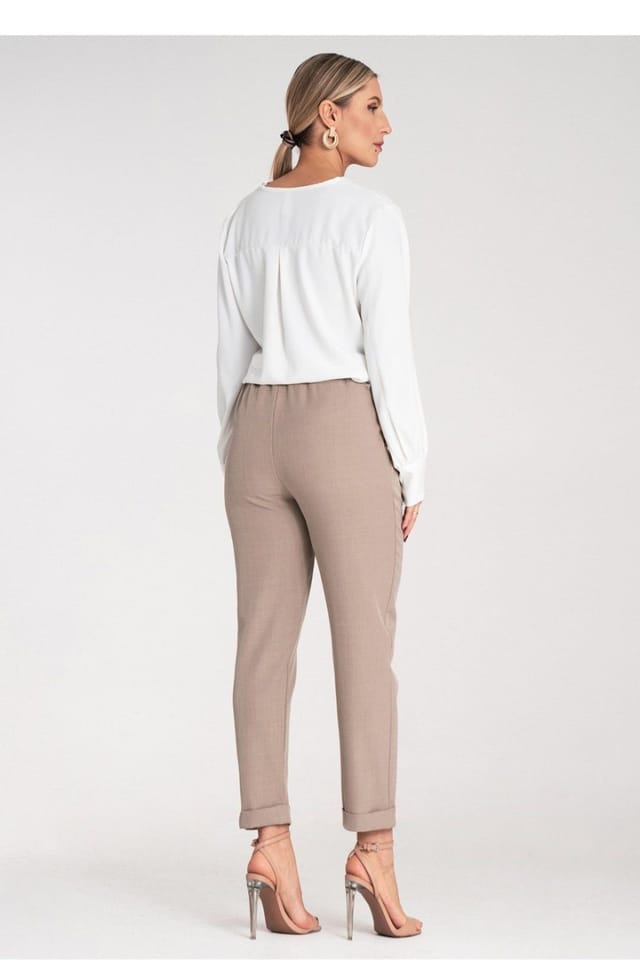 Love Lace Love Lace Women's Elegant Fitted High Waist Trousers with Cuffs in Beige - 3