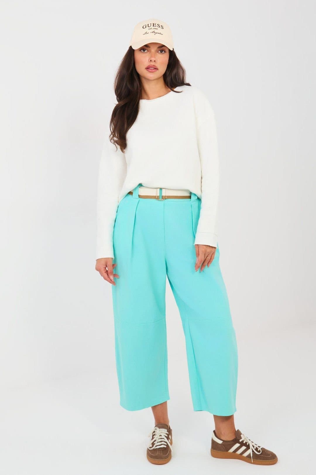 Love Lace Love Lace Women's High Waist Pleated Wide Leg Cotton Jeans Style 223634 in Blue