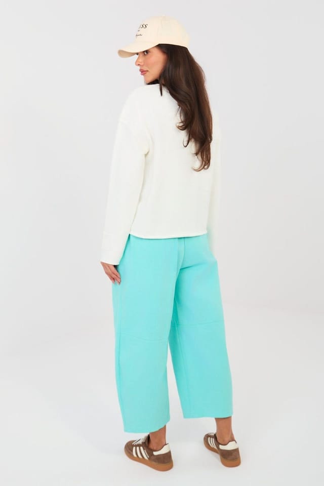 Love Lace Love Lace Women's High Waist Pleated Wide Leg Cotton Jeans Style 223634 in Blue - 3