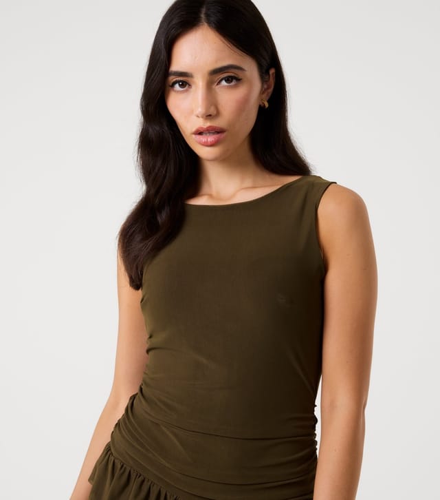 Pink Vanilla Women's Dark Khaki Sleeveless Tiered Ruffle Mini Dress Pink Vanilla New Look - 3