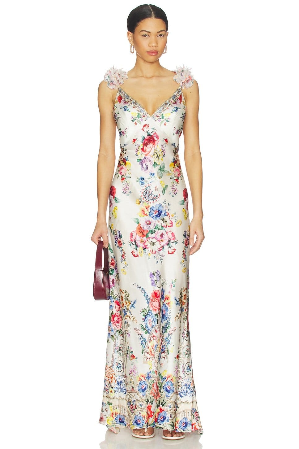 revolve V Neck Bias Slip Dress With Back Frill - 1
