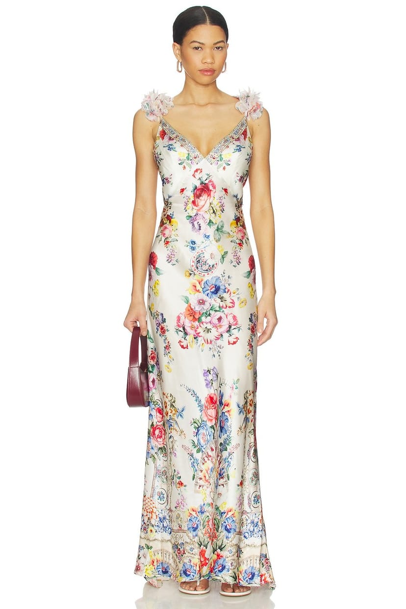 revolve V Neck Bias Slip Dress With Back Frill - 1