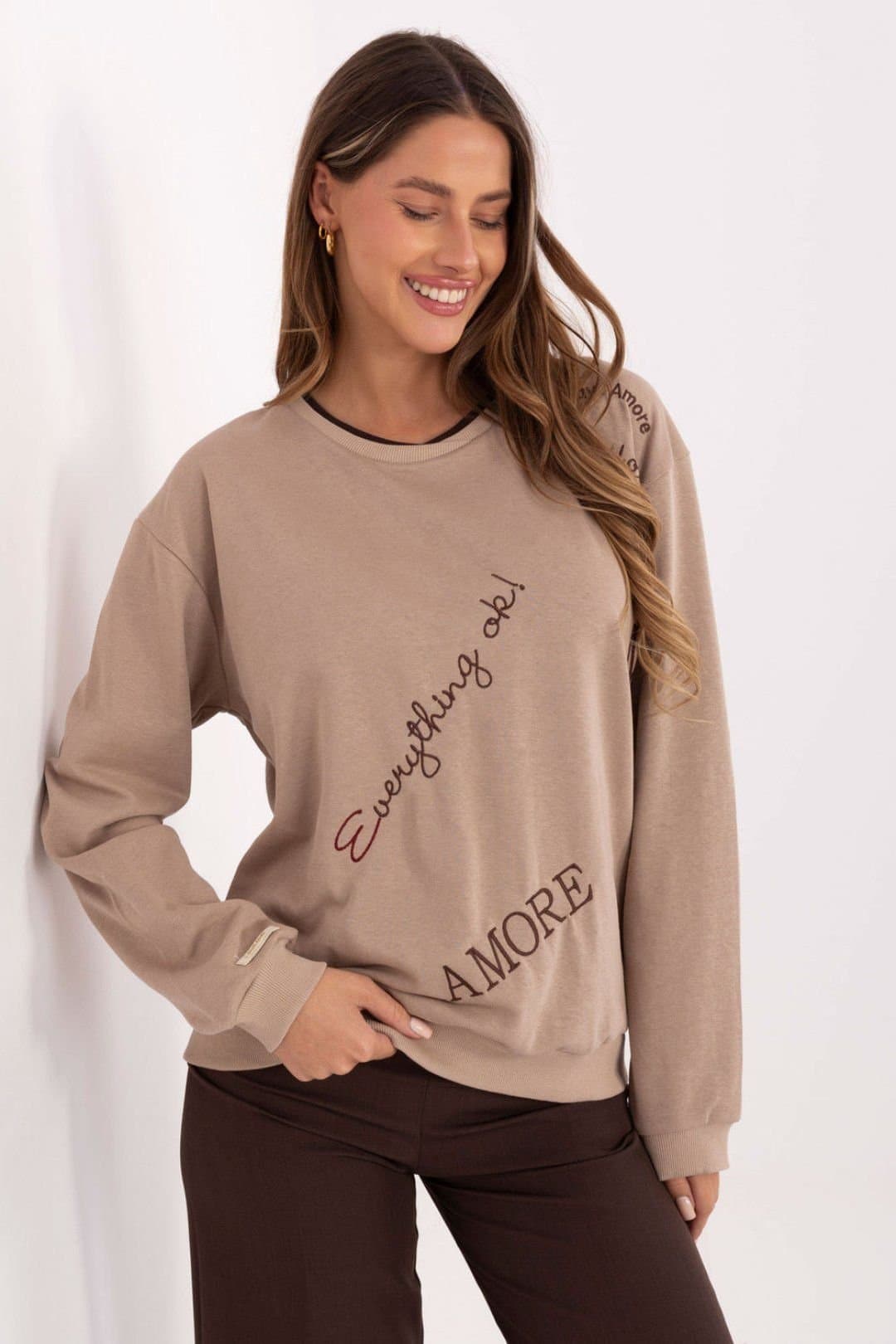 Love Lace Love Lace Women's Embroidered Casual Cotton Polyester Sweatshirt in Beige