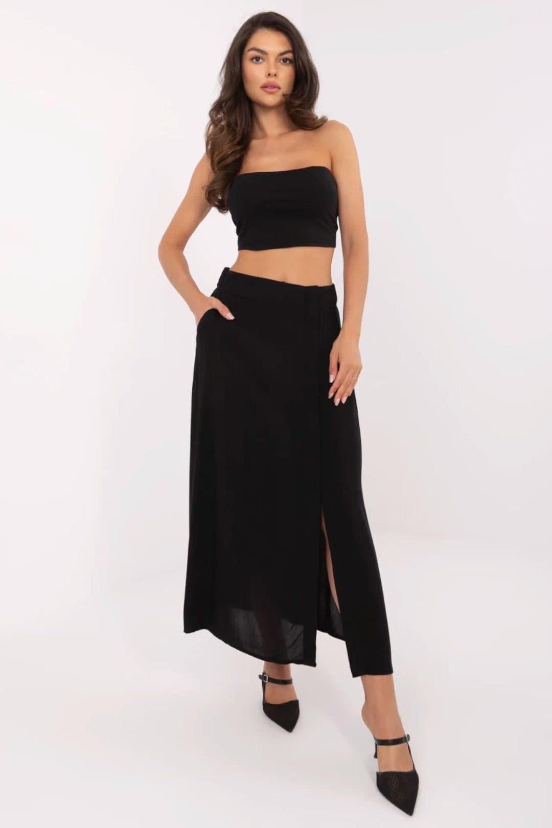 Love Lace Love Lace Women's Viscose Midi Skirt with Pockets in Black