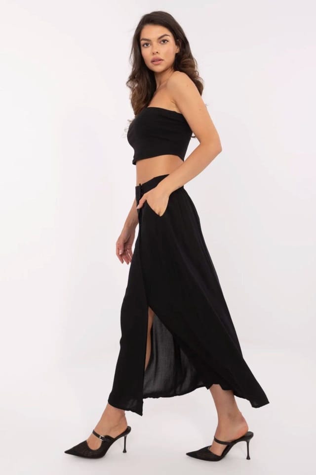 Love Lace Love Lace Women's Viscose Midi Skirt with Pockets in Black - 2