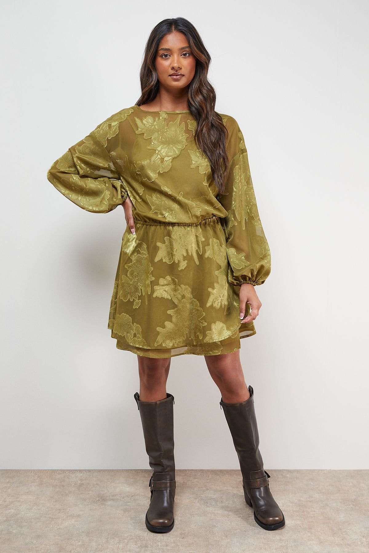Oasis Oasis Women's Boho Tie Sleeve Mini Dress in Olive - 1