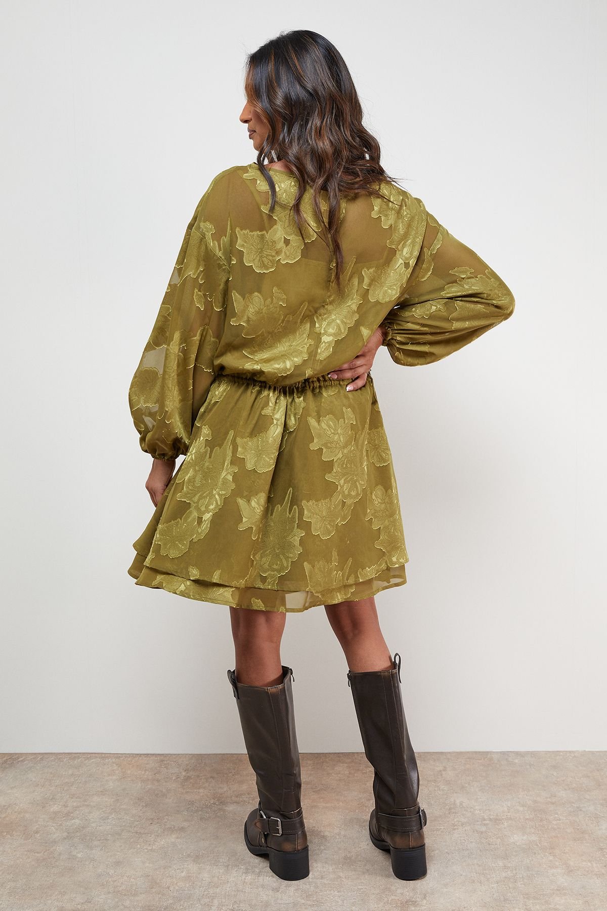 Oasis Oasis Women's Boho Tie Sleeve Mini Dress in Olive - 3