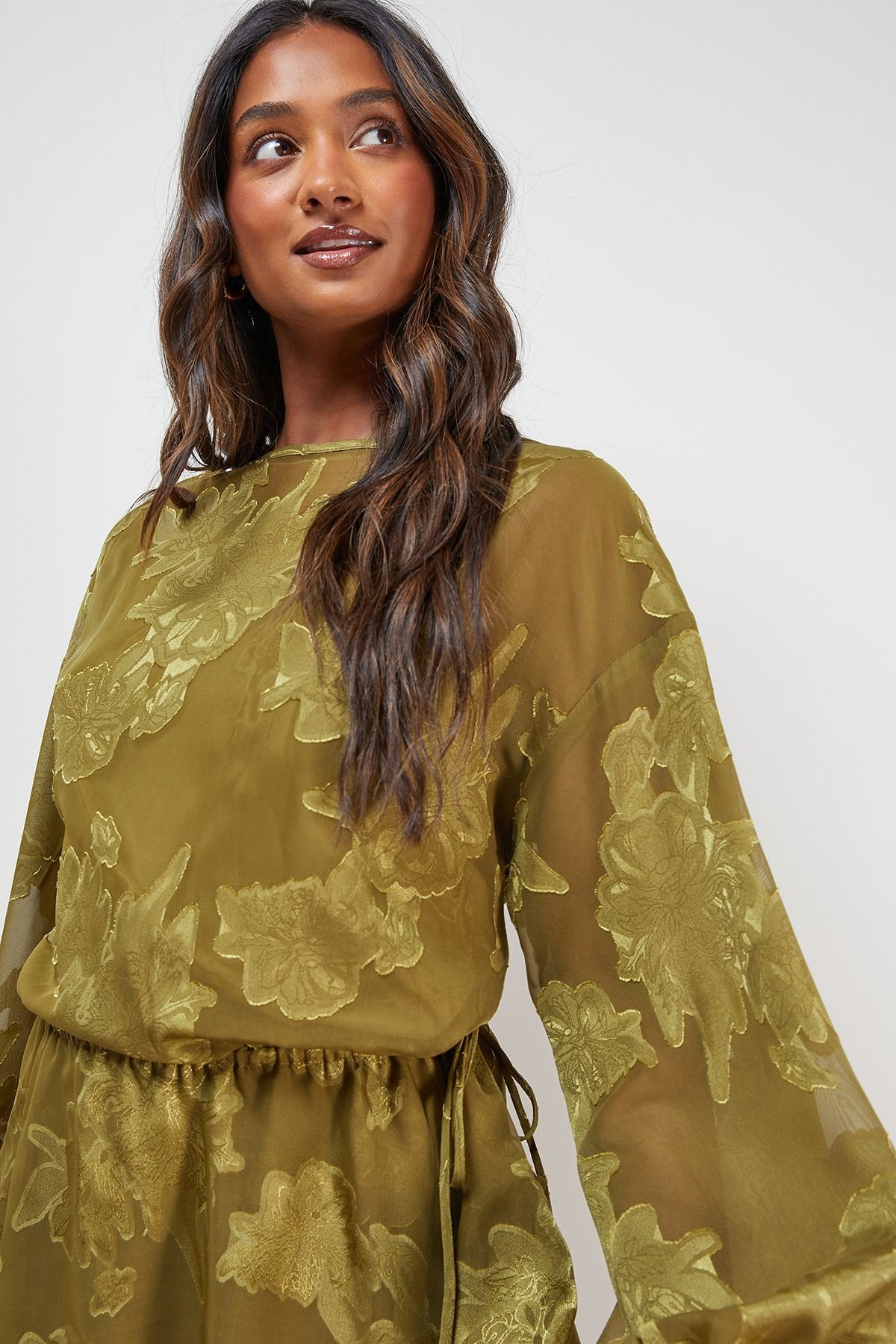 Oasis Oasis Women's Boho Tie Sleeve Mini Dress in Olive - 4