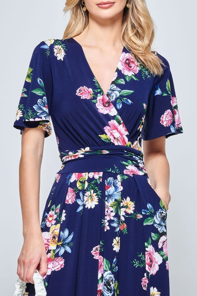Jolie Moi Jolie Moi Women's Shreya Jersey Angel Sleeve Maxi Dress in Blue - 3