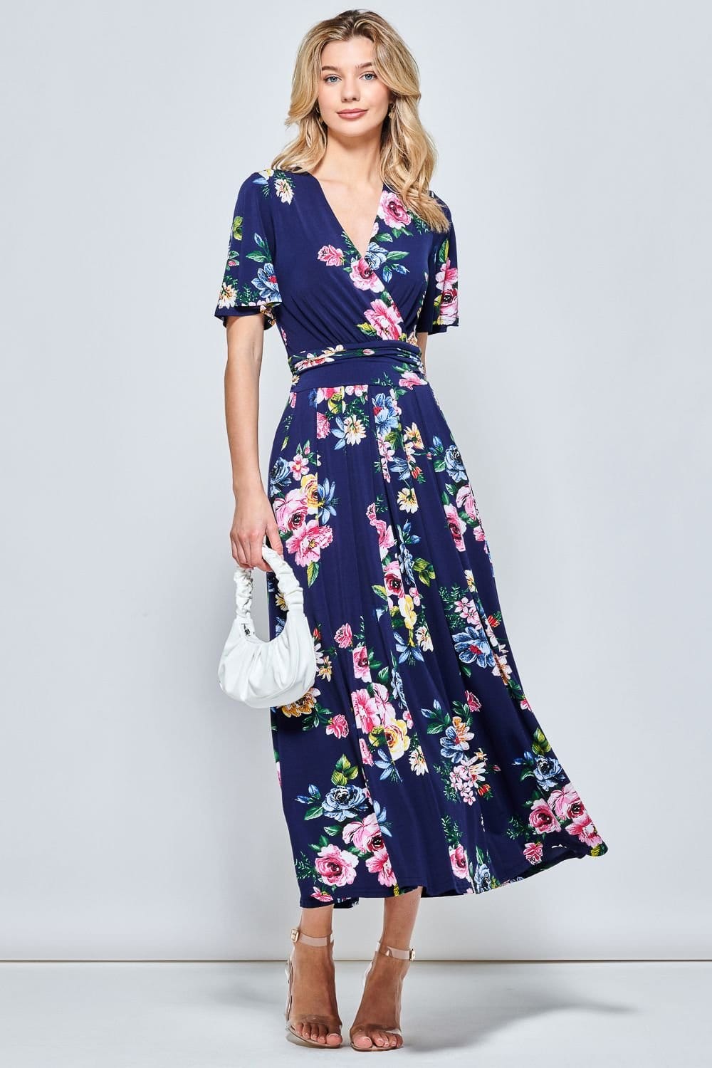 Jolie Moi Jolie Moi Women's Shreya Jersey Angel Sleeve Maxi Dress in Blue - 4