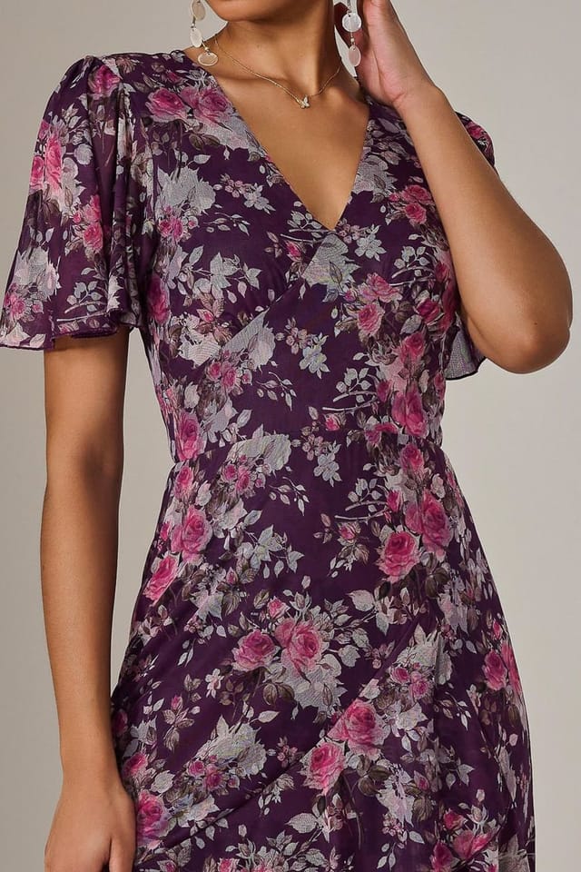 Jolie Moi Jolie Moi Women's Mesh Print Frill Hem Midaxi Dress in Purple - 3