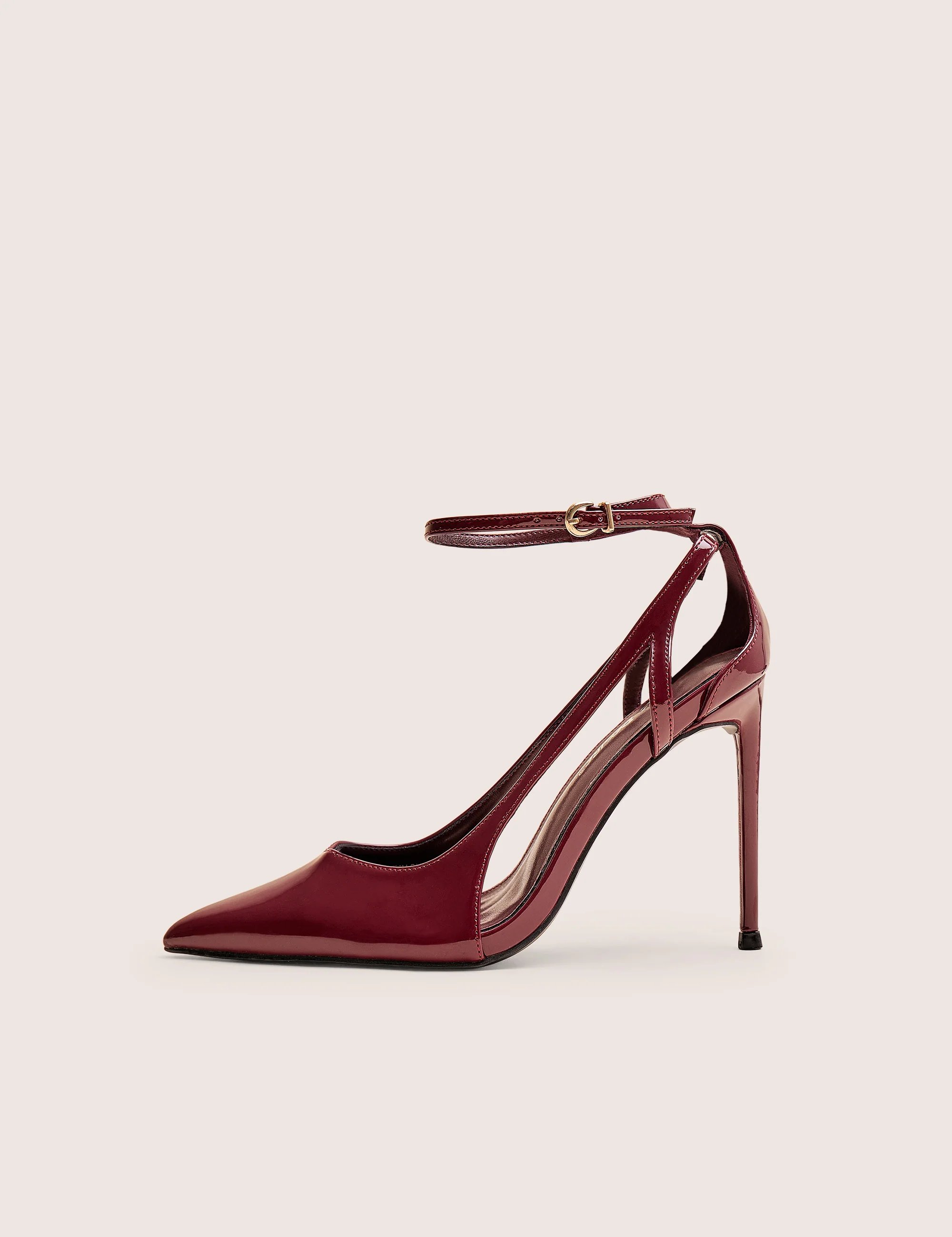 Public Desire Allegedly Burgundy Patent Cut Out Detail Ankle Strap Court Shoes - 1