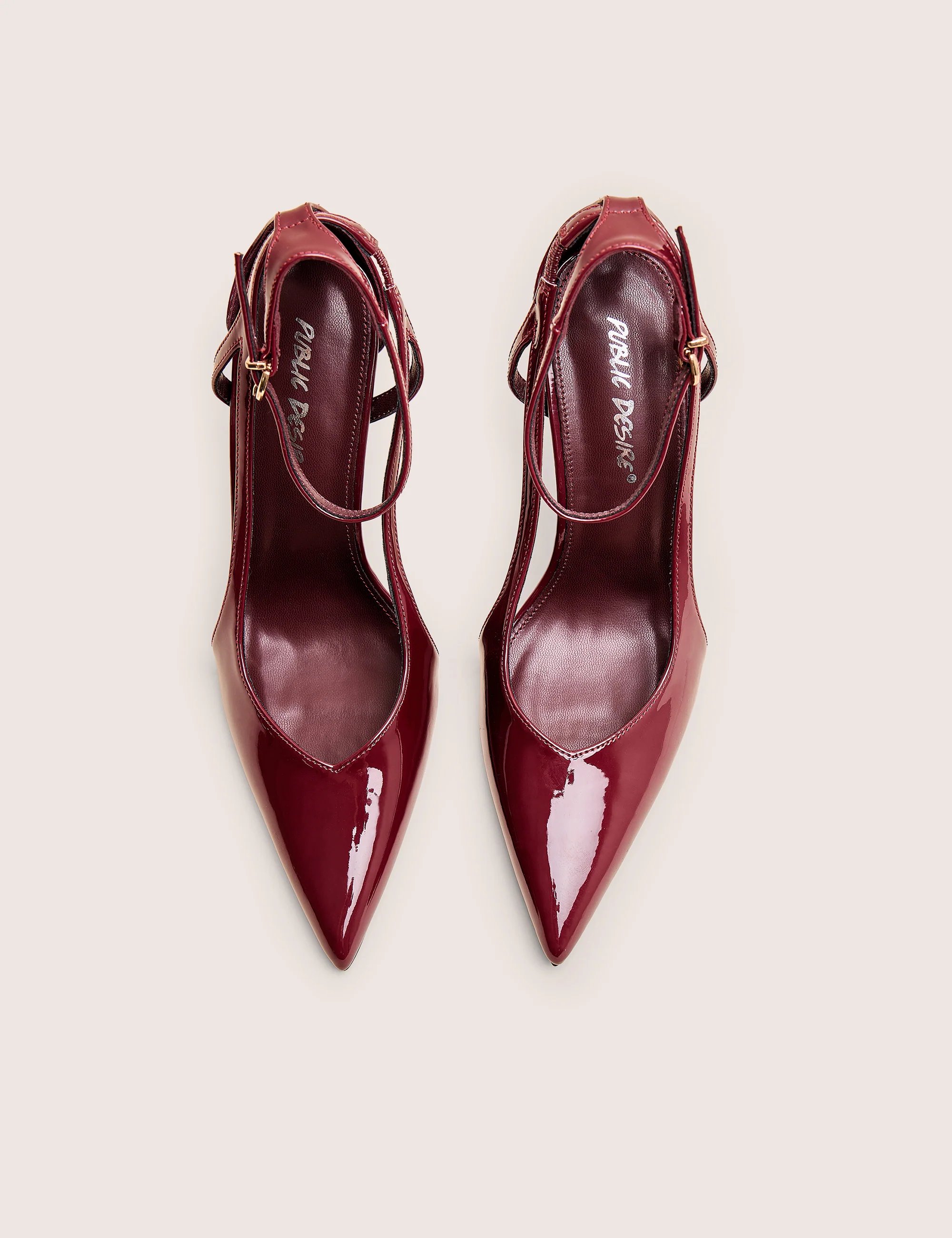 Public Desire Allegedly Burgundy Patent Cut Out Detail Ankle Strap Court Shoes - 4