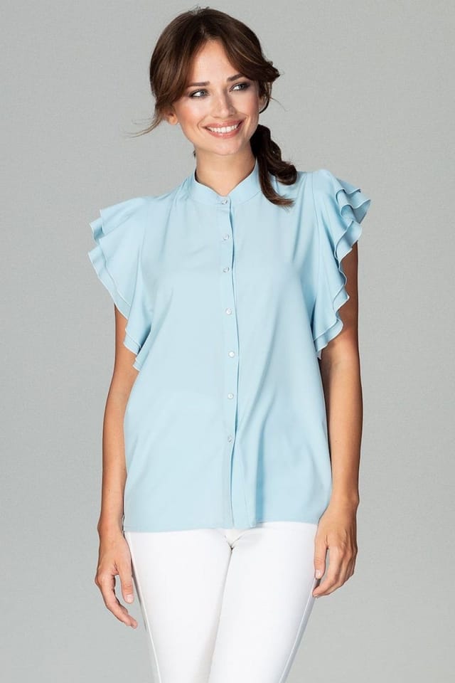 Love Lace Love Lace Women's Timeless Loose Fit Shirt with Frilled Sleeves in Blue - 2