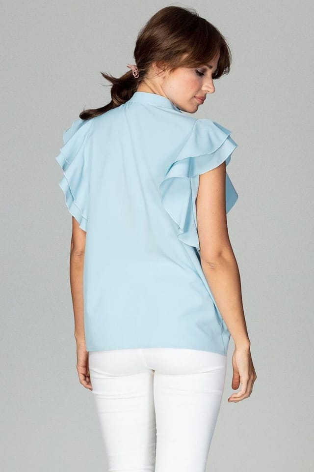 Love Lace Love Lace Women's Timeless Loose Fit Shirt with Frilled Sleeves in Blue - 3